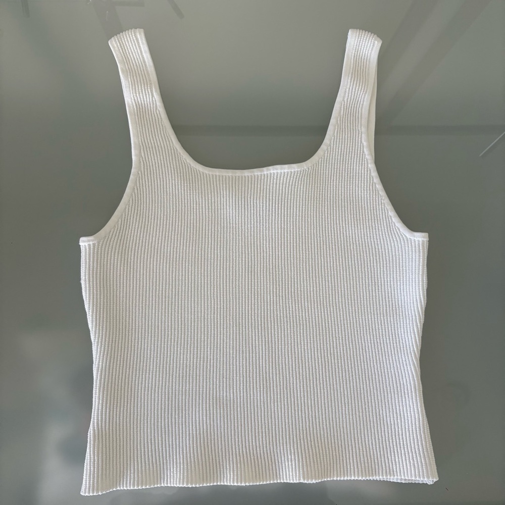 Quince Scoop Neck White Knit Ribbed Tank Top